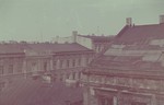 A view of rooftops in or near the Lodz ghetto.