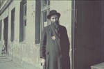 Close-up portrait of a bearded Jew in the Lodz ghetto.