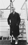 James G. McDonald poses on the deck of the SS Paris on his way to Geneva to take over his new duties as League of Nations High Commissioner for German Refugees from Germany.
