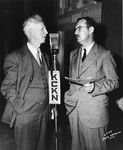 U.S. Ambassador to Israel, James G. McDonald (left), is interviewed on KCKN (Kansas City, Kansas) radio.