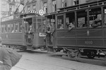 Jews ride in a streetcar marked with a Jewish star in the Warsaw ghetto.