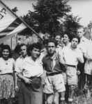 Akiva Kohane and a group of friends pose with a Zionist flag during a sports day in Tradate Italy.