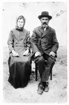 Portrait of an elderly Jewish couple in Bilki, Czechoslovakia.