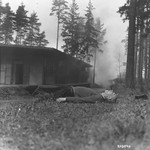 The corpse of a Polish Jew who was shot by the retreating Germans as the U.S.