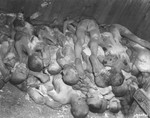A pile of naked bodies stacked in a shed in the Ohrdruf concentration camp.