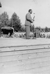 Entertainer Paul Robeson performs for the American soldiers in Dachau.