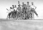 Group portrait of members of the Maccabi Jewish sports club on a bicycle trip in Salonika.