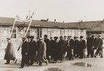 Religious Jews demonstrate in the Neu Freimann displaced persons camp against British immigration policy to Palestine.