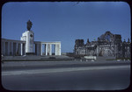 A view of the Soviet War Memorial and the destroyed Reichstag.