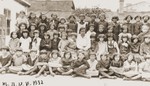 Group portrait of second grade girls at the Zydowska Szkola Powszechna, a private Jewish elementary school in Brody.