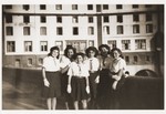 Group portrait of Jewish youth at the Hotel du Moulin in Moissac.