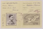 Membership card issued to Werner Neuberger by the Association of Political Deportees to the Ille Anglo-Normand of Aurigny.