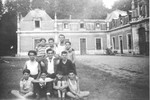 A group of Jewish youth pose outside the Rothschild's Chateau Ferriere, where they are attending a summer camp sponsored by OSE.