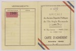 Membership card issued to Werner Neuberger by the Association of Political Deportees to the Ille Anglo-Normand of Aurigny.