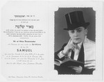 Invitation in Yiddish and French to the bar mitzvah of Samuel (Meir Shlomo) Rozenmuter on June 3, 1939 at the synagogue on the rue de la Clinique in Brussels, Belgium
