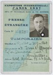 Press pass for Isaac Margosis, editor of the Yiddishe Voch.