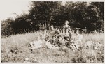 A group of friends picnics in the woods near Sadgura, Romania.