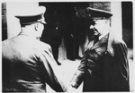 Adolf Hitler shakes hands with Croatian leader Ante Pavelic during an official visit to Croatia.