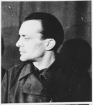 Defendant Wilhelm Schubert at the Sachsenhausen concentration camp war crimes trial in Berlin.