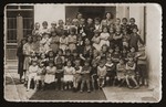 Class portrait of children and teachers in the Jewish kindergarten in Uzhorod.