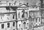 The ruins of a building destroyed by the SS during the suppression of the Warsaw ghetto uprising.