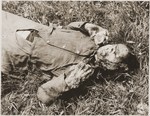 The corpse of one of the female prisoners exhumed from a mass grave near Hirzenhain.