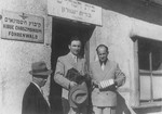 Meyer Lifschitz and a friend, Cantor Jonas Garfinkel,  leave the synagogue in the Foehrenwald DP camp.