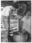 A Jewish refugee in Sosua works in a distillery.

Pictured is Ernest Schreiner.