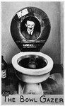 Satirical postcard entitled "The Bowl Gazer," featuring Adolf Hitler looking at his reflection in a toilet bowl, signed J.H.