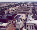 Aerial view of the U.S. Holocaust Memorial Museum looking from 15th Street in the direction of the U.S.