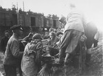 German civilians help evacuate survivors from the Schwandorf death train.