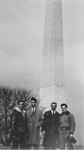 Four crew members of the President Warfield (later the Exodus 1947) pose in front of Washington Monument in Washington, DC.
