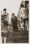 Jewish refugees on a street in the Hongkew district of Shanghai.