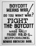 A poster advertising a mass rally sponsored by the German-American Bund to protest the boycott of German goods.