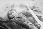 Close-up of one of the battered victims of the Kielce pogrom.
