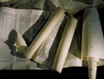 Torah scrolls desecrated during the Kristallnacht pogrom, are displayed on the fourth floor of the permanent exhibition at the U.S.