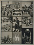 SS recruitment poster entitled "Deutsche Maenner" [German Men] featuring photographs of training sessions, men in action, and military parades.