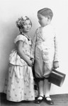 Portrait of the two Muller children, Heinrich and Alice, dressed up for a Purim celebration.