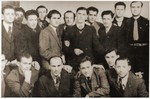 Group portrait of members of a sports team at the Feldafing displaced persons camp.