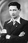 Portrait of Berel Lemel wearing a Jewish armband.