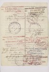 Verso of an identification card for Schendel Margosis issued by the Marseilles police stating that she is a Persian citizen and not permitted to work.