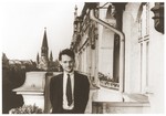 Varian Fry poses on a balcony in Berlin, where he traveled in 1935 while serving as editor of "The Living Age."
