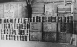 A warehouse filled with containers of Zyklon B (poison gas pellets) at the Majdanek death camp.