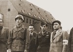 Major Irving Heymont and Pfc. Markovitz speak to the Jewish police in the Landsberg displaced persons camp.