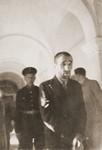 The Polish prisoner Karl Daniskewski (b. September 13, 1893) is led down the hall of the county courthouse in Rzeszow.
