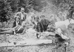 Jewish youth on a picnic in Pozega, Croatia.

Among those pictured is Blanka Klein (later Kupfermann).