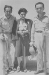 Joshua Heilman with his wife, Hanka Wajcblum Heilman, and Abraham, a friend, during the War of Independence.