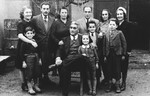 Group portrait of Jewish refugee families from Yugoslavia who have fled to Tirana, Albania.