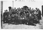 Group portrait of Yugoslavian Jewish refugees who are living in a prison in Italian-occupied Pristina.