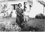 Portrait of a Yugoslavian Jewish family living in hiding in Kamza, Albania on the estate of Atif and Ganimet Toptani.